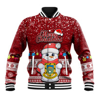 Tuvalu Christmas Baseball Jacket Snowman and Tuvalu Coat of Arms Maori Tribal Xmas Style LT03 Unisex Red - Polynesian Pride
