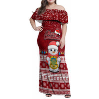 Tuvalu Christmas Family Matching Off Shoulder Maxi Dress and Hawaiian Shirt Snowman and Tuvalu Coat of Arms Maori Tribal Xmas Style LT03 Mom's Dress Red - Polynesian Pride
