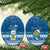 Personalised Tuvalu Christmas Ceramic Ornament Snowman Hugs Tuvalu Coat of Arms Maori Pattern Blue Style LT03 Oval Blue - Polynesian Pride