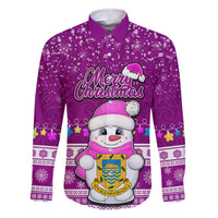 Tuvalu Christmas Family Matching Summer Maxi Dress and Hawaiian Shirt Snowman Hugs Tuvalu Coat of Arms Maori Pattern Pink Style LT03 Dad's Shirt - Long Sleeve Pink - Polynesian Pride