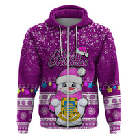 Personalised Tuvalu Christmas Hoodie Snowman Hugs Tuvalu Coat of Arms Maori Pattern Pink Style LT03 - Polynesian Pride