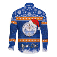Personalised Marshall Islands Christmas Long Sleeve Button Shirt Santa Claus and Coat of Arms Mix Polynesian Xmas Style LT03 - Polynesian Pride