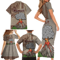 Hawaii Family Matching Short Sleeve Bodycon Dress and Hawaiian Shirt Aloha Volcano Mix Kakau Hawaiian Tribal LT03 - Polynesian Pride