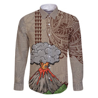 Aloha Volcano Custom Family Matching Short Sleeve Bodycon Dress and Hawaiian Shirt Mix Hawaiian Kakau Tribal LT03 Dad's Shirt - Long Sleeve Beige - Polynesian Pride