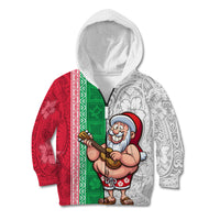 Hawaii Mele Kalikimaka Kid Hoodie Santa Playing Ukele Mix Kakau Pattern Xmas Style LT03 - Polynesian Pride