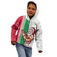 Hawaii Mele Kalikimaka Kid Hoodie Santa Playing Ukele Mix Kakau Pattern Xmas Style LT03 - Polynesian Pride