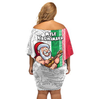 Hawaii Mele Kalikimaka Off Shoulder Short Dress Santa Playing Ukele Mix Kakau Pattern Xmas Style LT03 - Polynesian Pride