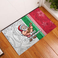Hawaii Mele Kalikimaka Rubber Doormat Santa Playing Ukele Mix Kakau Pattern Xmas Style LT03 Red - Polynesian Pride