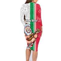 Custom Hawaii Mele Kalikimaka Family Matching Long Sleeve Bodycon Dress and Hawaiian Shirt Santa Playing Ukele Mix Kakau Pattern Xmas Style LT03 - Polynesian Pride