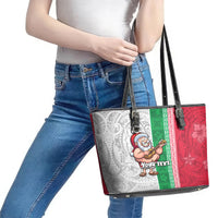 Custom Hawaii Mele Kalikimaka Leather Tote Bag Santa Playing Ukele Mix Kakau Pattern Xmas Style LT03 - Polynesian Pride