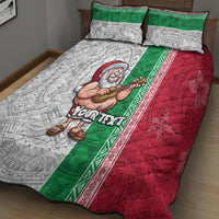 Custom Hawaii Mele Kalikimaka Quilt Bed Set Santa Playing Ukele Mix Kakau Pattern Xmas Style LT03 - Polynesian Pride