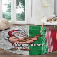 Custom Hawaii Mele Kalikimaka Round Carpet Santa Playing Ukele Mix Kakau Pattern Xmas Style LT03 - Polynesian Pride