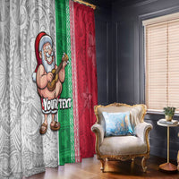 Custom Hawaii Mele Kalikimaka Window Curtain Santa Playing Ukele Mix Kakau Pattern Xmas Style LT03 - Polynesian Pride