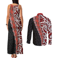 New Zealand Maori Stylized Koru Couples Matching Tank Maxi Dress and Long Sleeve Button Shirt LT03 - Polynesian Pride