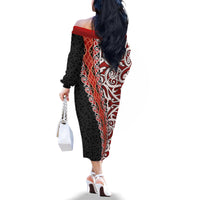 New Zealand Maori Stylized Koru Family Matching Off Shoulder Long Sleeve Dress and Hawaiian Shirt LT03 - Polynesian Pride