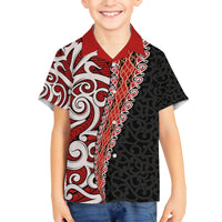 New Zealand Maori Stylized Koru Family Matching Off Shoulder Maxi Dress and Hawaiian Shirt LT03 Son's Shirt Red - Polynesian Pride