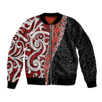 New Zealand Maori Stylized Koru Sleeve Zip Bomber Jacket LT03 Unisex Red - Polynesian Pride