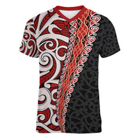 New Zealand Maori Stylized Koru Women V Neck T Shirt LT03 Female Red - Polynesian Pride