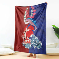 Hawaiian and Japanese Together Blanket The Whale and Koi Fish with Hinomaru and Lei