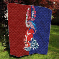 Hawaiian and Japanese Together Quilt The Whale and Koi Fish with Hinomaru and Lei