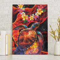 Hawaiian Turtle with Volcanic Eruption Canvas Wall Art Hibiscus Lei and Lava Flow an Abstract Texture LT03 Without Frame Black - Polynesian Pride