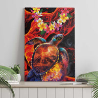 Hawaiian Turtle with Volcanic Eruption Canvas Wall Art Hibiscus Lei and Lava Flow an Abstract Texture LT03 - Polynesian Pride