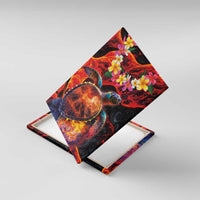 Hawaiian Turtle with Volcanic Eruption Canvas Wall Art Hibiscus Lei and Lava Flow an Abstract Texture LT03 With Frame Black - Polynesian Pride