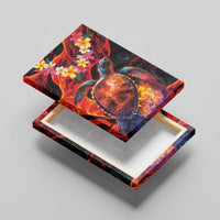 Hawaiian Turtle with Volcanic Eruption Canvas Wall Art Hibiscus Lei and Lava Flow an Abstract Texture LT03 - Polynesian Pride