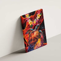 Hawaiian Turtle with Volcanic Eruption Canvas Wall Art Hibiscus Lei and Lava Flow an Abstract Texture LT03 - Polynesian Pride