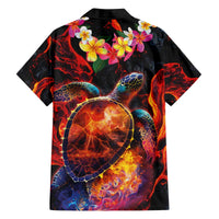 Hawaiian Turtle with Volcanic Eruption Family Matching Off The Shoulder Long Sleeve Dress and Hawaiian Shirt Hibiscus Lei and Lava Flow an Abstract Texture