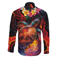 Hawaiian Turtle with Volcanic Eruption Family Matching Off Shoulder Short Dress and Hawaiian Shirt Hibiscus Lei and Lava Flow an Abstract Texture LT03 - Polynesian Pride