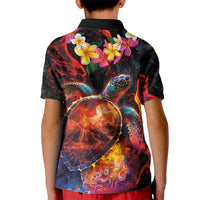 Hawaiian Turtle with Volcanic Eruption Kid Polo Shirt Hibiscus Lei and Lava Flow an Abstract Texture