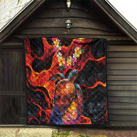 Hawaiian Turtle with Volcanic Eruption Quilt Hibiscus Lei and Lava Flow an Abstract Texture
