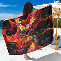 Hawaiian Turtle with Volcanic Eruption Sarong Hibiscus Lei and Lava Flow an Abstract Texture LT03 One Size 44 x 66 inches Black - Polynesian Pride
