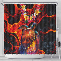 Hawaiian Turtle with Volcanic Eruption Shower Curtain Hibiscus Lei and Lava Flow an Abstract Texture LT03 - Polynesian Pride