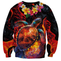 Hawaiian Turtle with Volcanic Eruption Sweatshirt Hibiscus Lei and Lava Flow an Abstract Texture