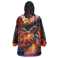 Hawaiian Turtle with Volcanic Eruption Wearable Blanket Hoodie Hibiscus Lei and Lava Flow an Abstract Texture LT03 - Polynesian Pride
