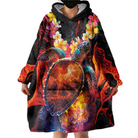 Hawaiian Turtle with Volcanic Eruption Wearable Blanket Hoodie Hibiscus Lei and Lava Flow an Abstract Texture LT03 - Polynesian Pride