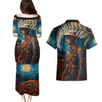 New Zealand Soldier ANZAC Day Couples Matching Puletasi and Hawaiian Shirt Silver Fern Starry Night Style LT03 - Polynesian Pride