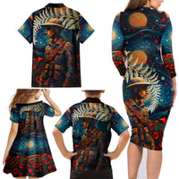 New Zealand Soldier ANZAC Day Family Matching Long Sleeve Bodycon Dress and Hawaiian Shirt Silver Fern Starry Night Style LT03 - Polynesian Pride