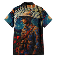 New Zealand Soldier ANZAC Day Family Matching Off Shoulder Maxi Dress and Hawaiian Shirt Silver Fern Starry Night Style LT03 - Polynesian Pride