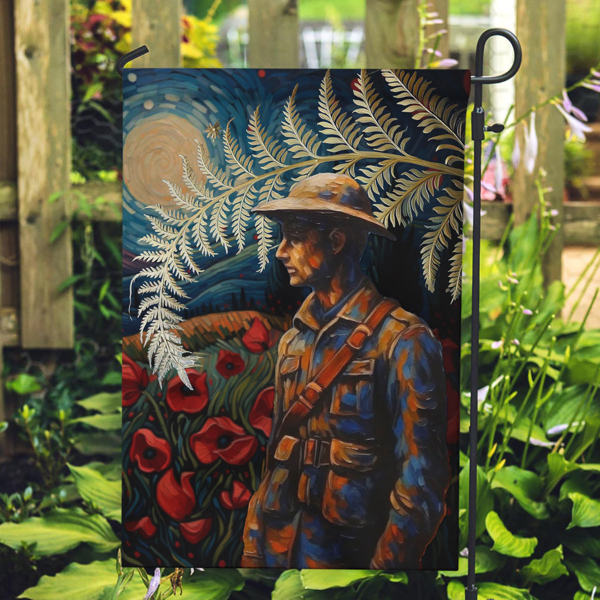 New Zealand Soldier ANZAC Day Garden Flag Silver Fern Starry Night Style LT03 Garden Flag Blue - Polynesian Pride