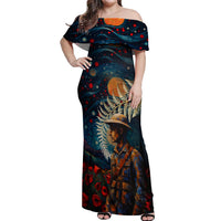 New Zealand Soldier ANZAC Day Off Shoulder Maxi Dress Silver Fern Starry Night Style LT03 Women Blue - Polynesian Pride