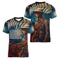 New Zealand Soldier ANZAC Day Women V Neck T Shirt Silver Fern Starry Night Style LT03 - Polynesian Pride