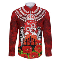 New Zealand ANZAC Waitangi Day Family Matching Puletasi and Hawaiian Shirt Hei Tiki and Soldier LT03 Dad's Shirt - Long Sleeve Red - Polynesian Pride