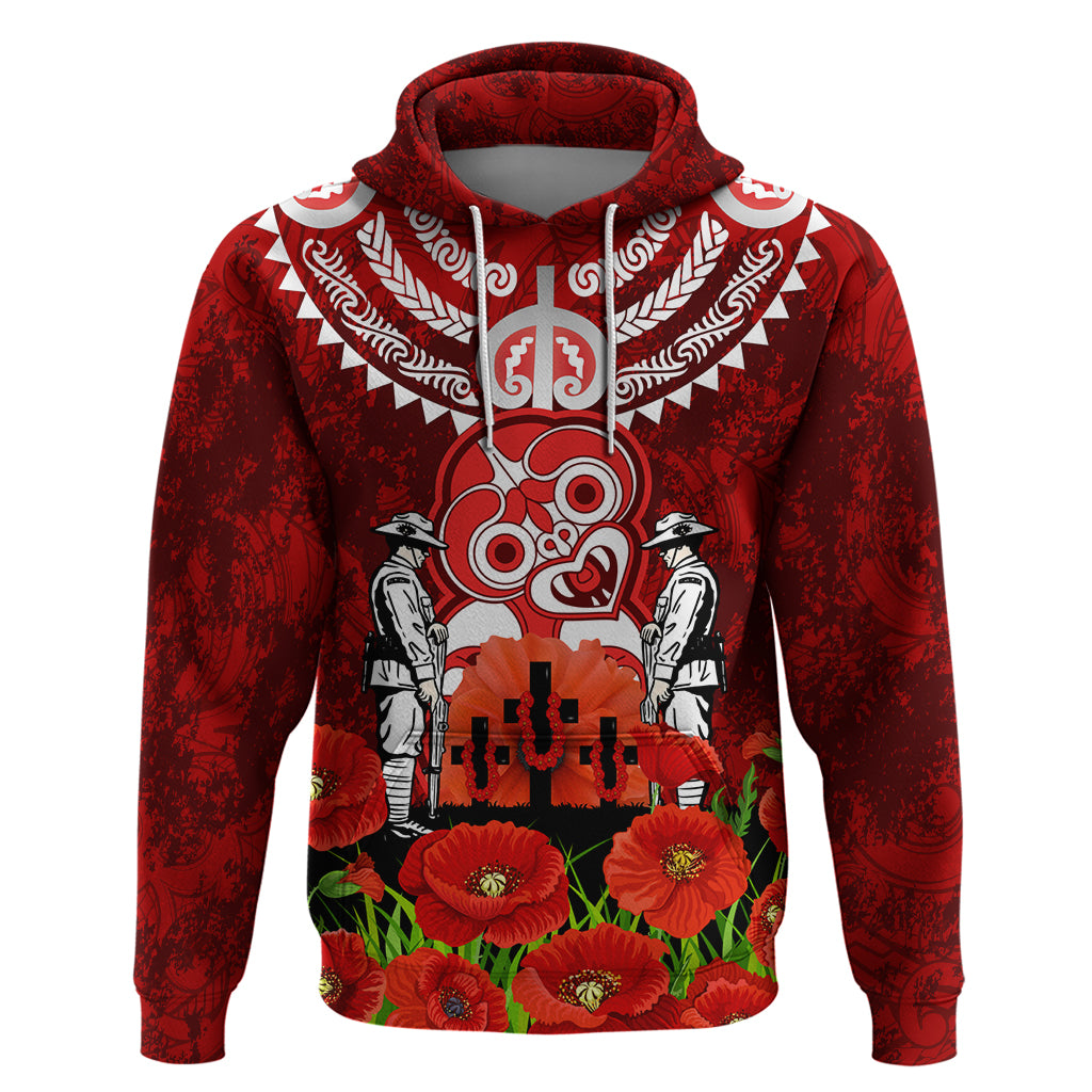 New Zealand ANZAC Waitangi Day Hoodie Hei Tiki and Soldier LT03 Pullover Hoodie Red - Polynesian Pride