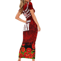 New Zealand ANZAC Waitangi Day Short Sleeve Bodycon Dress Hei Tiki and Soldier LT03 - Polynesian Pride