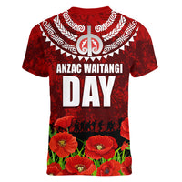 New Zealand ANZAC Waitangi Day Women V Neck T Shirt Hei Tiki and Soldier LT03 - Polynesian Pride