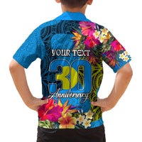 Personalised Palau Independence Day Family Matching Off The Shoulder Long Sleeve Dress and Hawaiian Shirt 1st October 30th Anniversary Polynesian Jungle Flower LT03 - Polynesian Pride