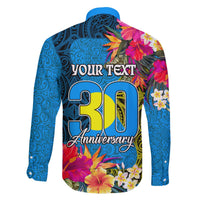 Personalised Palau Independence Day Family Matching Off The Shoulder Long Sleeve Dress and Hawaiian Shirt 1st October 30th Anniversary Polynesian Jungle Flower LT03 - Polynesian Pride